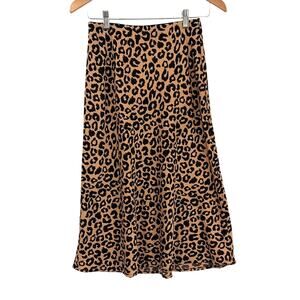 Mi Ami Y2K Leopard Midi Slip Skirt XS Mob Wife Bias cut Indie Sleaze Satiny Date